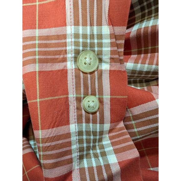 Faconnable Mens Button Up Shirt Sz M Long Sleeve Orange Brown Checked - Picture 5 of 8